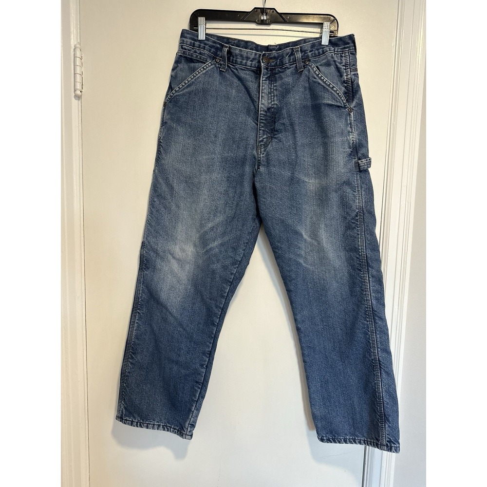 Wrangler Fleece Lined Medium Wash Thermal 5 Pocket Carpenter Workwear Jeans
